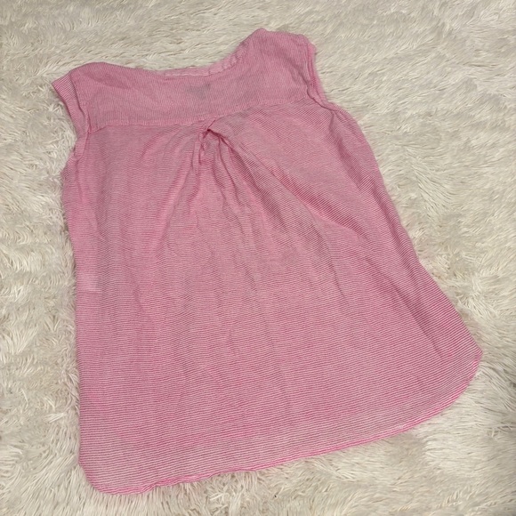 Talbots Linen Tank Top Pink white sleeveless tunic blouse v neck Size Small - Picture 3 of 9